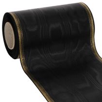 Artikel Elegant moiréband med kransmönster, 175 mm svart med pärlkant och taftväv, dekorativt band för begravningsblomster, rosettband, 25 m