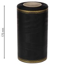 Artikel Elegant moiréband med kransmönster, 175 mm svart med pärlkant och taftväv, dekorativt band för begravningsblomster, rosettband, 25 m