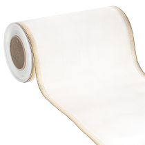 Artikel Elegant moiré-kransband, 200 mm vitt med guldpärlkant och speciell finish, 25 m - Perfekt för dekorationer och fester