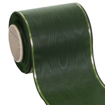 Artikel Elegant moirégrönt kransband med guldkant, 100 mm x 25 m, för begravningsblomster och dekorationer