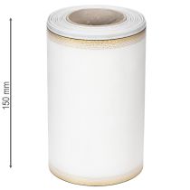 Artikel Elegant moiré-kransband med guldkant, bröllopsdekoration, sorgband, vitt 150 mm x 25 m