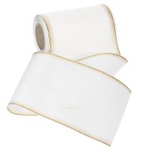 Artikel Elegant moiré-kransband med guldkant, bröllopsdekoration, sorgband, vitt 150 mm x 25 m