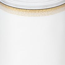 Artikel Elegant moiré-kransband med guldkant, bröllopsdekoration, sorgband, vitt 150 mm x 25 m