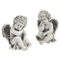 Dekorativ ängel i grått sittande 13,5 cm 2st