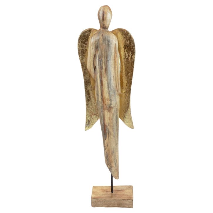 Ängel i trä träfigur ängel dekoration naturguld 17×9,5×58cm