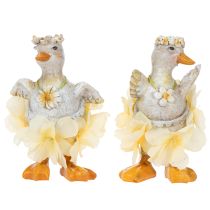 Artikel Dekorativ ankafigur i blommig klänning, vår, detaljerad sommardekoration, 11 cm, 2 stycken