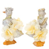 Artikel Dekorativ ankafigur i blommig klänning, vår, detaljerad sommardekoration, 11 cm, 2 stycken
