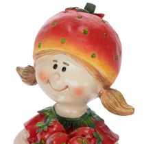 Artikel Dekorativ figurin med jordgubbsflicka för sommardekor, söt staty för vardagsrum och balkong, 18 cm