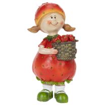 Artikel Dekorativ figurin med jordgubbsflicka för sommardekor, söt staty för vardagsrum och balkong, 18 cm
