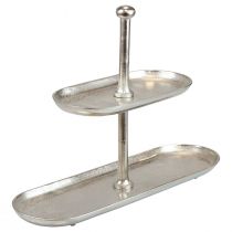 Tårtställ vintage metall silver bordsdekoration 2 våningar 52×16×39cm