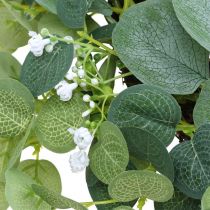 Dekorativ krans eukalyptusgröna vita blommor konstgjorda Ø45cm
