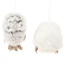 Artikel Uggeldekorationer, ugglefigurer för upphängning, vit och grå, 6 cm, 2 stycken