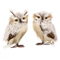 Ugglafigurer dekoration par ugglor i krämbrun 15cm 2 st