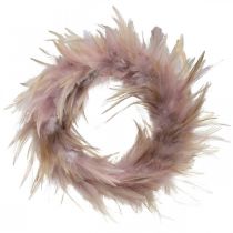 Artikel Dekorativ fjäderkrans rosa, brunröd Ø16,5cm äkta fjädrar