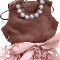 Artikel Juldekoration tomteklänning på galge rosa, brun/kräm 16cm 4 st assorterade
