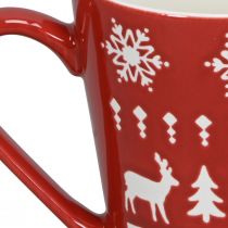 Artikel Festlig julmugg med ren- och julgransmotiv H10cm - röd och vit 2 st