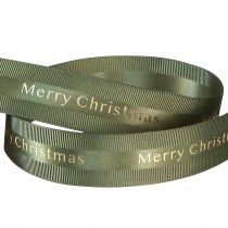 Artikel Festligt julband i mörkgrönt med gyllene &#39;Merry Christmas&#39;-bokstäver, bredd 25mm, längd 20m