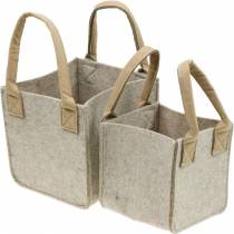 Filtplanter, filtbeige, filtkorg med handtag, filtdekoration, uppsättning 2