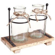 Artikel Flaskvas dekorativa flaskor glas trä 23x12x19,5cm 2st