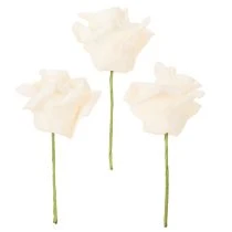 Artikel Konstgjord ros, krämfärgad, 10 cm blomma på stjälk, 100 stycken