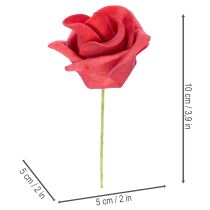 Artikel Konstgjord röd rosblomma med stjälk, 5 cm, 100 stycken
