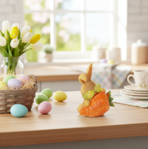 Artikel Dekorativ kanin med morot, dekorativa påskharefigurer, 6 cm, 3 stycken