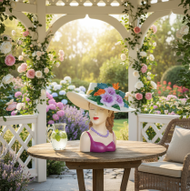 Artikel Blomvas kvinna i hatt med blommor krukdekoration för inomhus- och utomhusbruk 20 cm