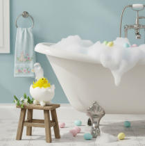 Artikel Påskdekoration av kyckling, chenillekyckling i badkaret, gul, 9 cm