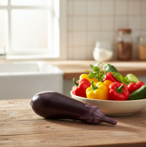 Artikel Grönsaksdekoration auberginematdocka 15cm