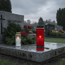 Artikel Gravljuslock motiv blomma röd svart 10 dagar H27cm