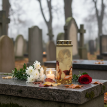 Artikel Gravljus ängelgravljus med sorgljusmotiv Ø6cm H15,5cm