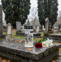 Artikel Vita gravljus med blommotiv, Ø7,5 cm H16,5 cm, 6 stycken