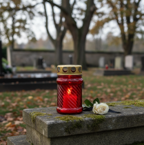 Artikel Grav ljus glas röd Ø6cm H10,5cm 1 st