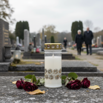 Artikel Gravljus vita rosor guld sorgeljus Ø7cm H18cm 77h