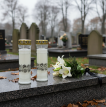 Artikel Gravljus rosor vitt sorgeljus Ø7cm H23,5cm 100h 2st