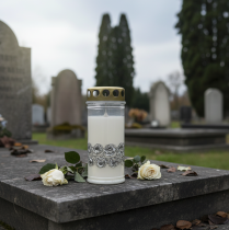 Artikel Gravljus vita rosor silver sorgeljus Ø7cm H18cm 77h