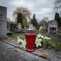 Artikel Gravljus röda droppar sorgeljus Ø9cm H17cm 4 st