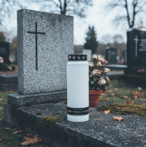 Artikel Gravljuslock, blommotiv, vitt och svart, 10 dagar, H27cm