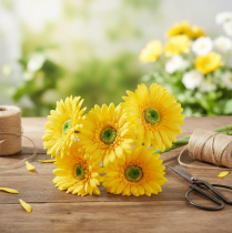 Artikel Konstgjorda blommor Gerbera solgul trädgårdsblomma 47cm