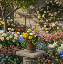 Artikel Vintage kruka med spaljé, trollsländedesign, metall, Ø16/H62cm