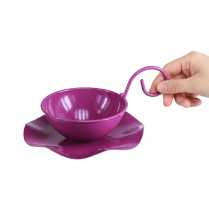 Artikel Dekorativ tekopp i metall på fat, lila, Ø11,5 cm, H8 cm, 2 stycken