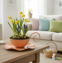 Artikel Dekorativ metallkopp, orange, Ø11,5 cm, H6 cm, med fat, 2 st