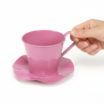 Artikel Dekorativ tekopp metallkopp med tallrik rosa Ø12 H10cm 8 st