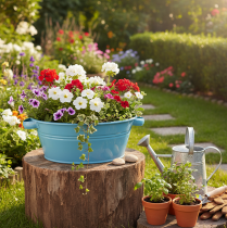 Artikel Rund skål med handtag, dekorativ skål, blomskål, blå, Ø33,5 cm