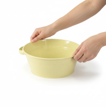 Artikel Dekorativ metallskål, grön-gul, blomskål med handtag, Ø33,5 cm