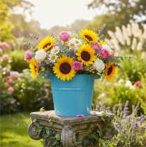 Artikel Dekorativ blomkruka/planter i metall i blått, 31 cm x 26 cm x 21,5 cm