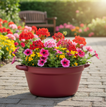 Artikel Metallhink med handtag, dekorativ kruka för plantering, röd, Ø20,5 cm, H10,5 cm