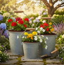 Artikel Dekorativ hink metall rost vintage Ø15/17,5/22cm set om 3