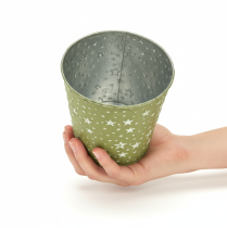 Artikel Silvergrön planteringslåda, metallblomkruka med stjärnor, Ø14cm