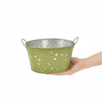 Artikel Metallskål med stjärnor och handtag, grön, Ø20cm, H11,5cm